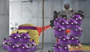 The Monions attacking Dr. Apefruit and Mighty Mega Mecha Apple