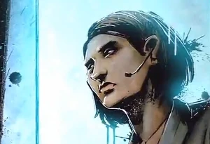 Moya in a cutscene of InFamous, meeting with Cole.