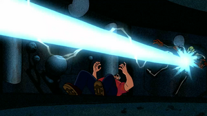 Ben saving Max by using his weapon to shoot Vilgax off of him.