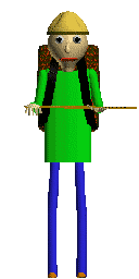 Baldi in his camping outfit slapping his ruler.