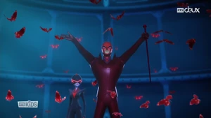 Catalyst watching Scarlet Hawk Moth unleash his army of akumas.