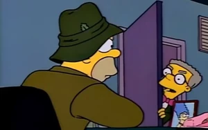 Smithers telling Homer to have the speech ready and mocking his ruined condition.