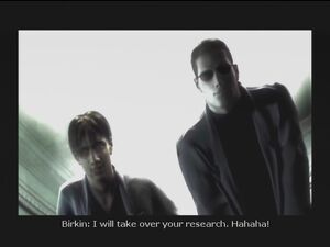 James Marcus being assassinated by Albert Wesker and William Birkin