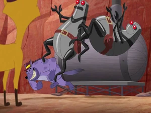 Jason and Shirley being taken down by Harry the Hyena.