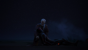 Kenobi catches Maul and props up his fallen adversary.