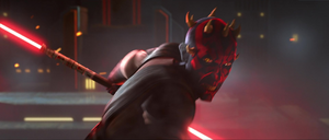 Maul’s battle cry a he lunged Tano and the two began their duel.