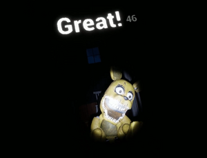 Plushtrap in FNaF VR after completing his level in "Dark Rooms"