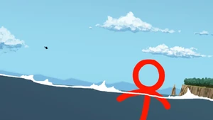 The Dark Lord in the ocean with the Chosen One in the background.