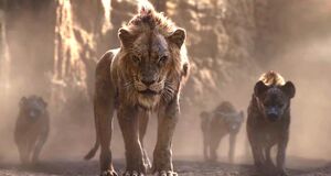 Shenzi, Kamari and Azizi walking behind Scar.