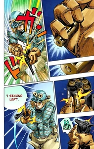 Alternate World Diego reloading his gun while time has stopped.