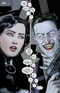 Selina Kyle tells Joker a joke.