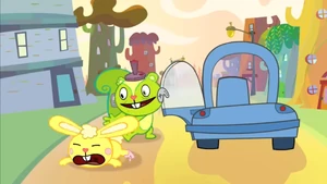 Nutty hijacks Cuddles out of his car.