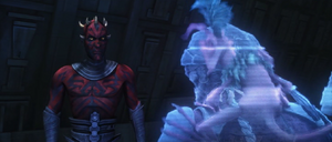 Maul gives Hondo an ultimatum through hologram.