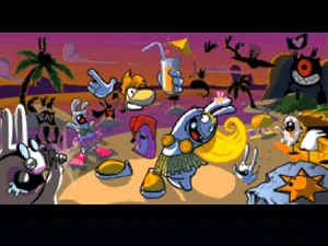 Colossus celebrating Sergueï's defeat along with the other Rabbids and showing his gratitude to Rayman via his rehabilitation.