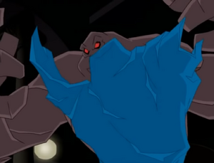 Clayface II narrowly escaping Batman's freeze pellet.