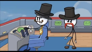 Reginald with Right Hand Man on the airship's cockpit.