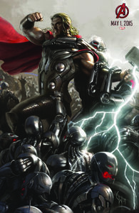 Concept art of Thor fighting the Ultron Sentinels.