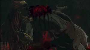 The mummified Ganondorf reawakening after breaking free from Rauru's seal.