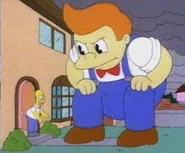 Lard Lad confronting Homer over the stolen Doughnut.