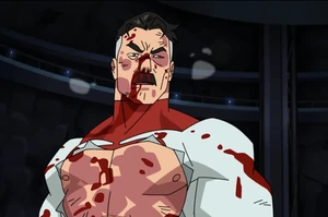 A bloodied Omni-Man.