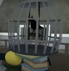 Aymor in cage.jpg (12 KB) Aymor in his cage in the Grand Library.