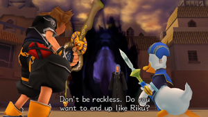 Saïx telling Sora not to be reckless like Riku.