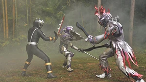 Pricious fighting Master Black and Master Green (in Gaisorg).