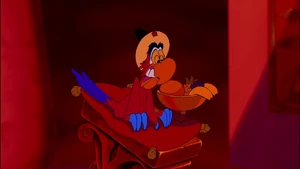 Iago shocked to see Aladdin in the palace, attempting to recover the lamp.