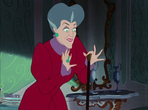 When Drizella tries on the slipper, Lady Tremaine grows excited when she believes her older daughter's foot manages to fit into the slipper.