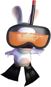 Roarin' Walter's original appearance as the Frog-Rabbid enemy in Rayman Raving Rabbids
