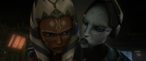 Asajj lifts her helmet and asks the Padawan in what star system does she think they'll ever be in to do that.