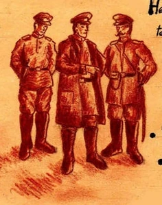 Jean Durand conversing with Russian soldiers.