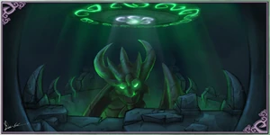 A statue of Malefor within the Well of Souls.