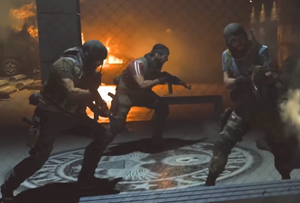 Al-Qatala militants attacking the U.S. embassy in Urzikstan.