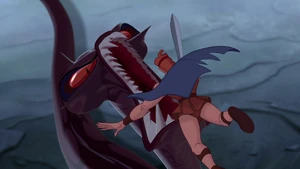 The Hydra about to swallow Hercules.
