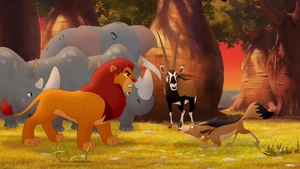 Reirei cowering before Simba.