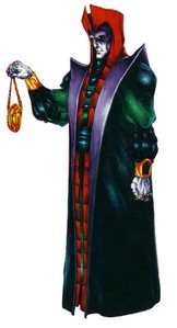 An artwork of Shinnok holding his Sacred Amulet in Mortal Kombat Mythologies: Sub-Zero.