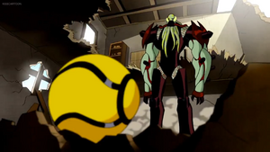 Vilgax revealing that the drones he sent were used to cover up his and the others's arrival.