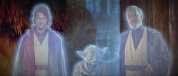 Anakin appears as a Force spirit with Yoda and Obi-Wan in the Special Edition.