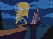 Mr. Burns' silouhette before revealing his true form (as a vampire), menacingly looking at the Simpson family in a car to head towards his castle.