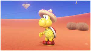 One of the Koopas wearing a sombrero living in the Sand Kingdom, considering more than a non-playable character than an enemy, offering him hosts of minigames to Mario such as the trace-walking or the Koopa Freerunning.