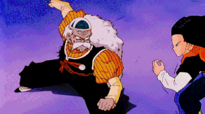 Android 17 beheading Dr. Gero in one kick.