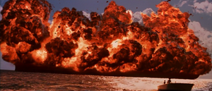 Geiger's death as he is engulfed by the oil tanker's explosion.
