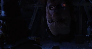 Mr. Hyde dropping down from the rafters, snarling.