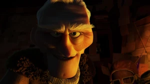 Muntz's evil grin as he reveals his true colors and nature to Fredricksen and Russell.