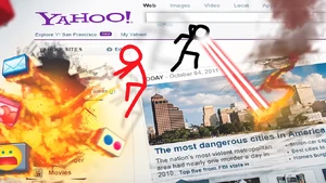 The stick figures cause chaos on Yahoo!'s website.
