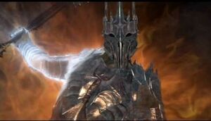 Sauron being held back by Celebrimbor.