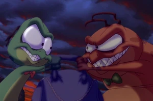 The Nerdlucks' evil grins.