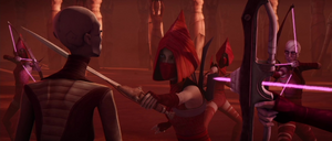 The Nightsister witch threatened her as an unwelcome stranger and prepared to kill Ventress.