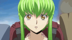 C.C.'s reaction after hearing Lelouch's marriage proposal.